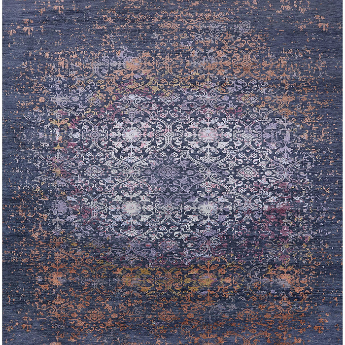 Square Mid-Century Modern Dark Slate Blue Oriental Rug, urb2581