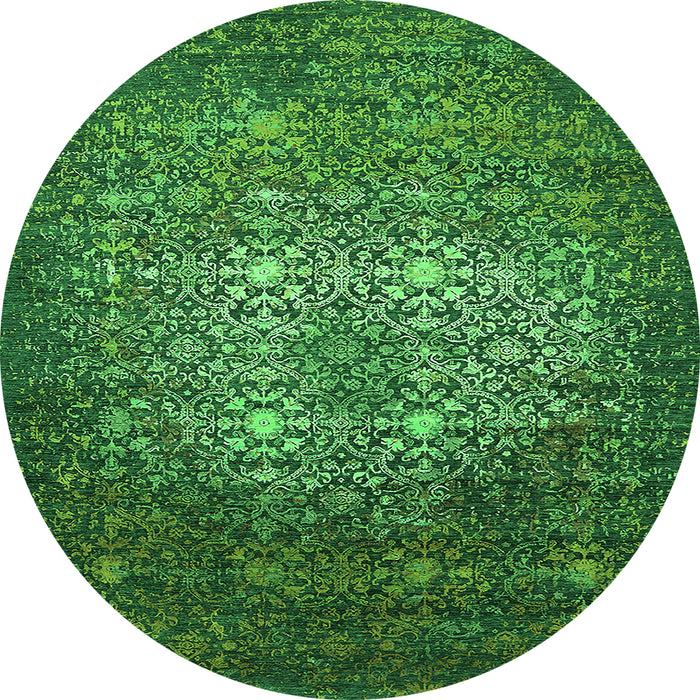 Round Machine Washable Oriental Green Industrial Area Rugs, wshurb2581grn