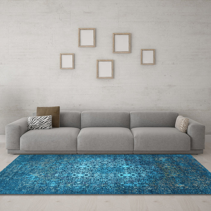 Machine Washable Oriental Light Blue Industrial Rug in a Living Room, wshurb2581lblu