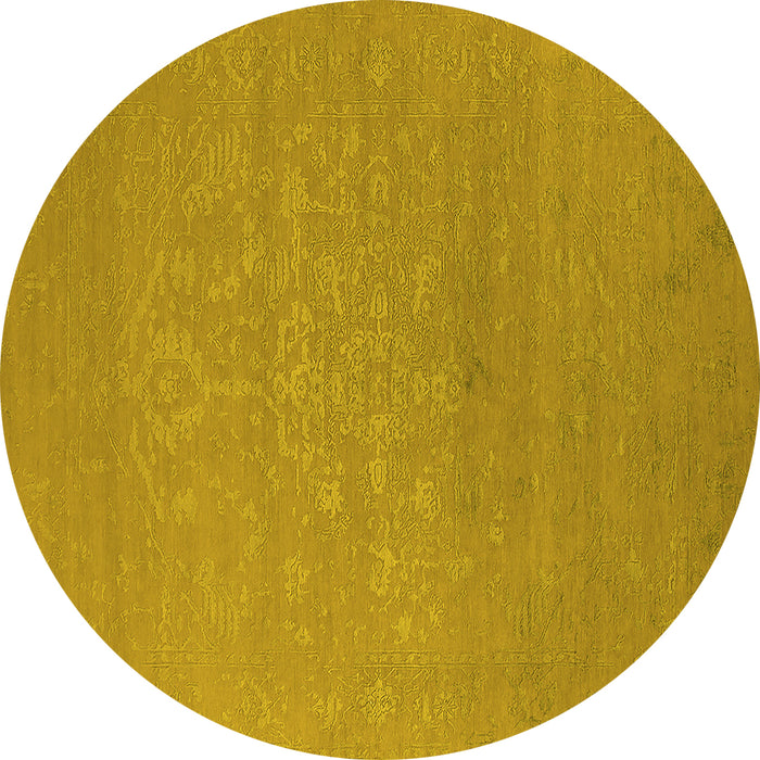 Round Machine Washable Oriental Yellow Industrial Rug, wshurb2582yw