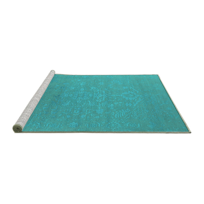 Sideview of Machine Washable Oriental Turquoise Industrial Area Rugs, wshurb2582turq