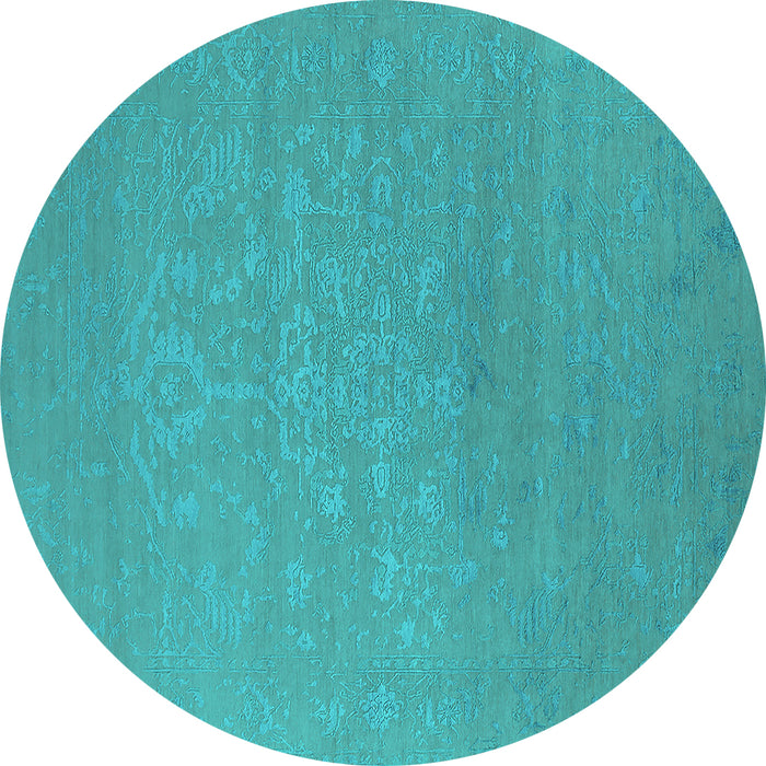 Round Machine Washable Oriental Turquoise Industrial Area Rugs, wshurb2582turq