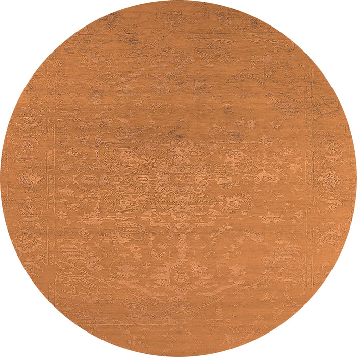 Round Machine Washable Oriental Orange Industrial Area Rugs, wshurb2582org