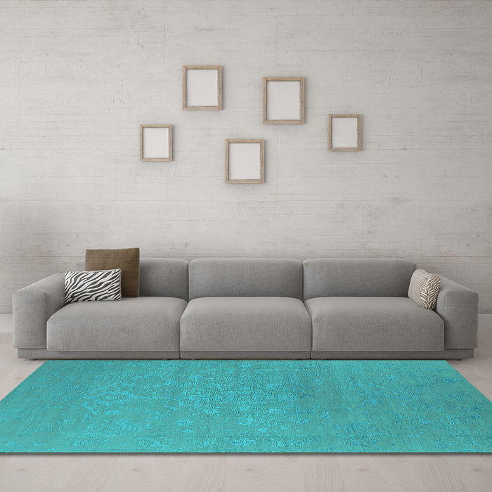 Machine Washable Oriental Turquoise Industrial Area Rugs in a Living Room,, wshurb2582turq