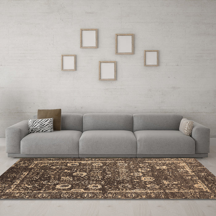 Machine Washable Oriental Brown Industrial Rug in a Living Room,, wshurb2583brn