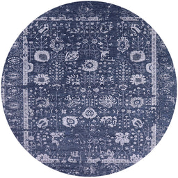 Round Mid-Century Modern Blue Oriental Rug, urb2583