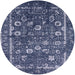 Round Mid-Century Modern Blue Oriental Rug, urb2583