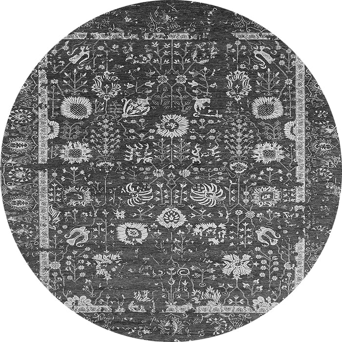 Round Machine Washable Oriental Gray Industrial Rug, wshurb2583gry