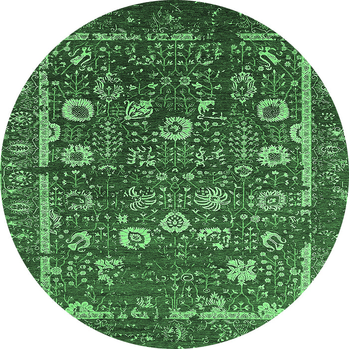 Round Machine Washable Oriental Emerald Green Industrial Area Rugs, wshurb2583emgrn