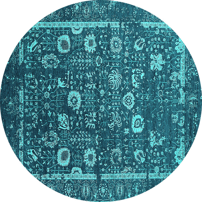 Round Machine Washable Oriental Turquoise Industrial Area Rugs, wshurb2583turq