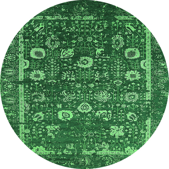 Round Oriental Green Industrial Rug, urb2583grn