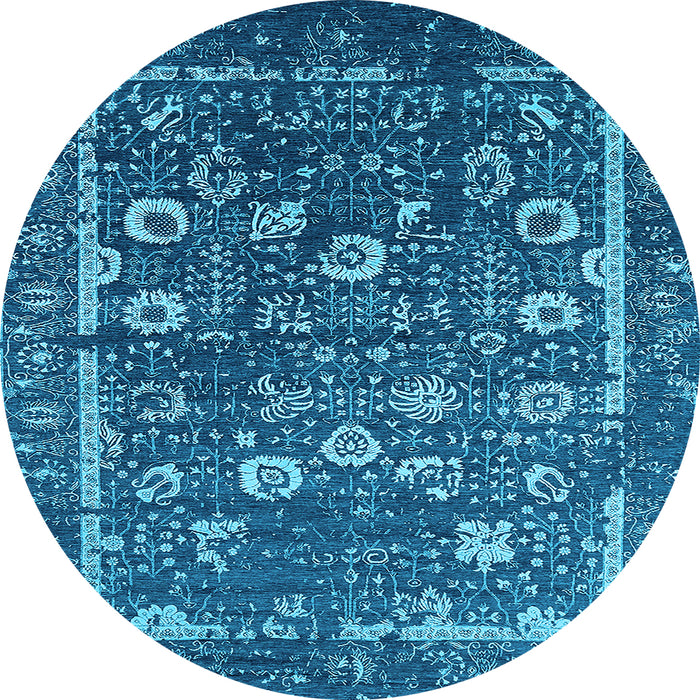 Round Machine Washable Oriental Light Blue Industrial Rug, wshurb2583lblu