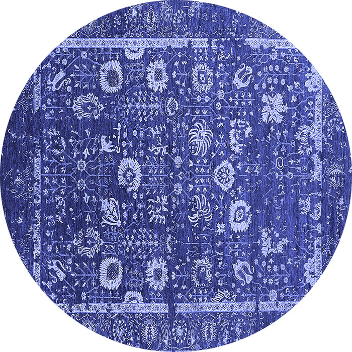 Round Machine Washable Oriental Blue Industrial Rug, wshurb2583blu