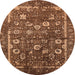 Round Machine Washable Oriental Orange Industrial Area Rugs, wshurb2583org