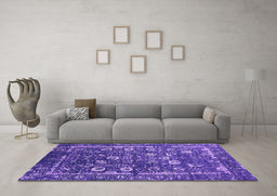 Machine Washable Oriental Purple Industrial Area Rugs in a Living Room, wshurb2583pur
