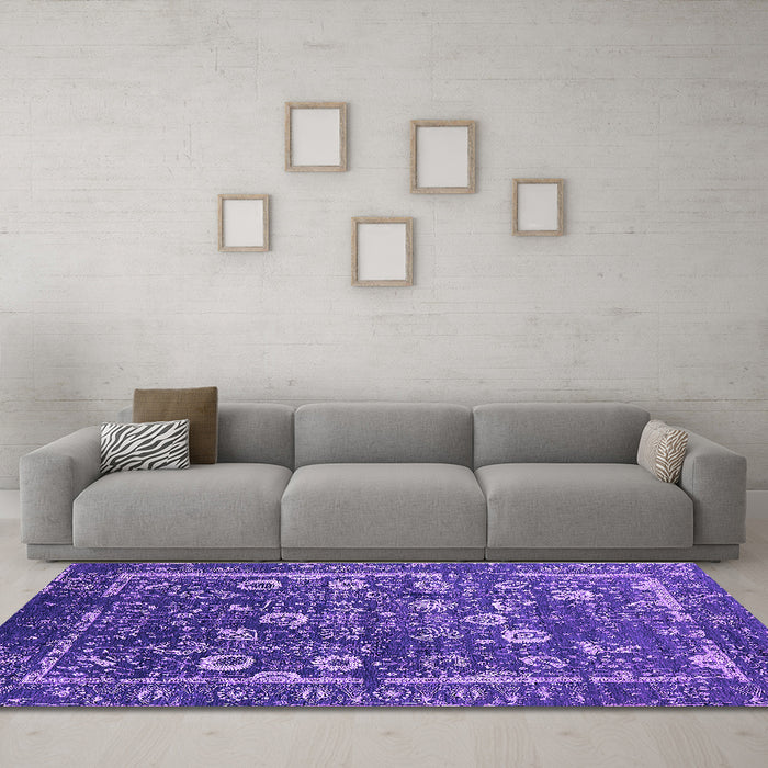 Machine Washable Oriental Purple Industrial Area Rugs in a Living Room, wshurb2583pur