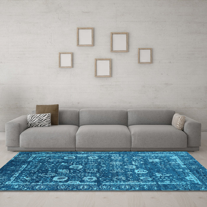 Machine Washable Oriental Light Blue Industrial Rug in a Living Room, wshurb2583lblu