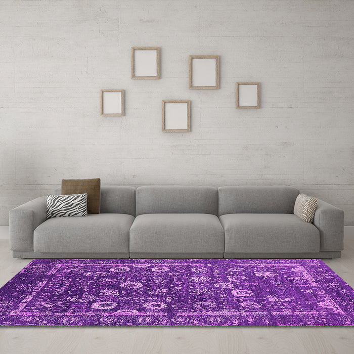 Machine Washable Oriental Pink Industrial Rug in a Living Room, wshurb2583pnk