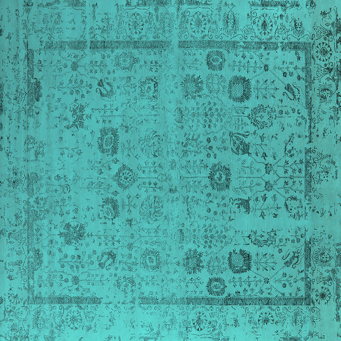 Square Machine Washable Oriental Turquoise Industrial Area Rugs, wshurb2584turq