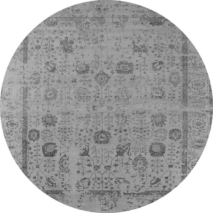 Round Machine Washable Oriental Gray Industrial Rug, wshurb2584gry