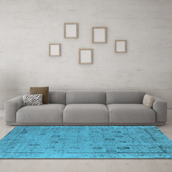 Machine Washable Oriental Light Blue Industrial Rug in a Living Room, wshurb2584lblu