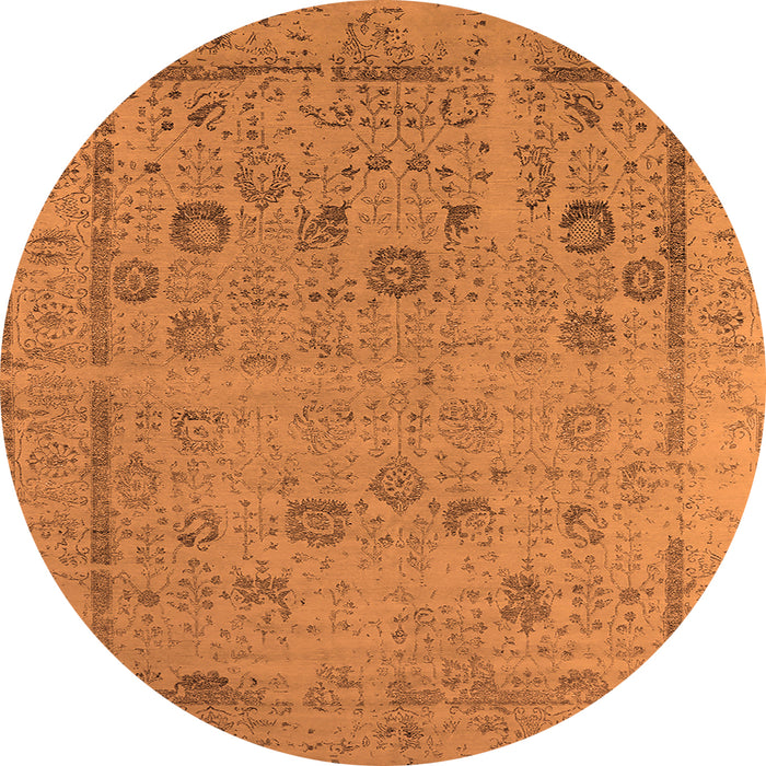 Round Machine Washable Oriental Orange Industrial Area Rugs, wshurb2584org