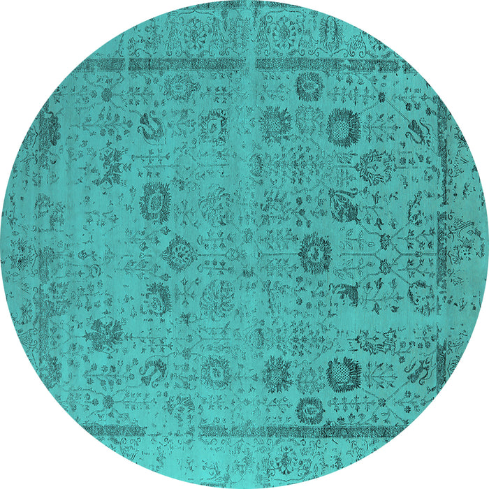 Round Machine Washable Oriental Turquoise Industrial Area Rugs, wshurb2584turq