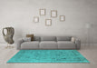 Machine Washable Oriental Turquoise Industrial Area Rugs in a Living Room,, wshurb2584turq