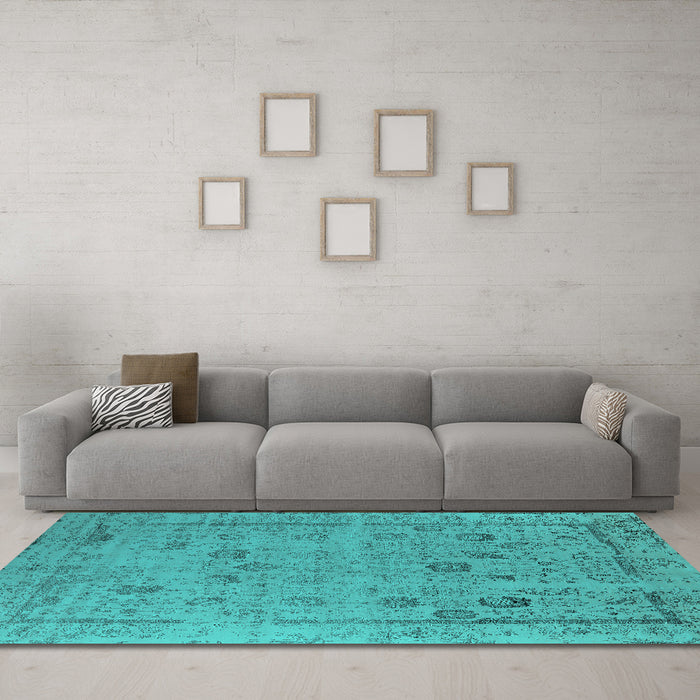 Machine Washable Oriental Turquoise Industrial Area Rugs in a Living Room,, wshurb2584turq