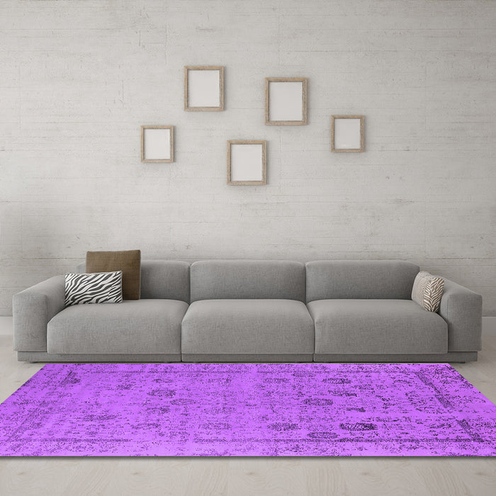 Machine Washable Oriental Purple Industrial Area Rugs in a Living Room, wshurb2584pur