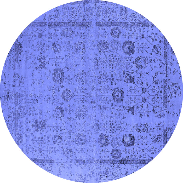 Round Machine Washable Oriental Blue Industrial Rug, wshurb2584blu