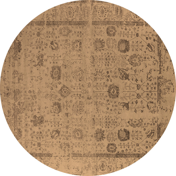 Round Oriental Brown Industrial Rug, urb2584brn