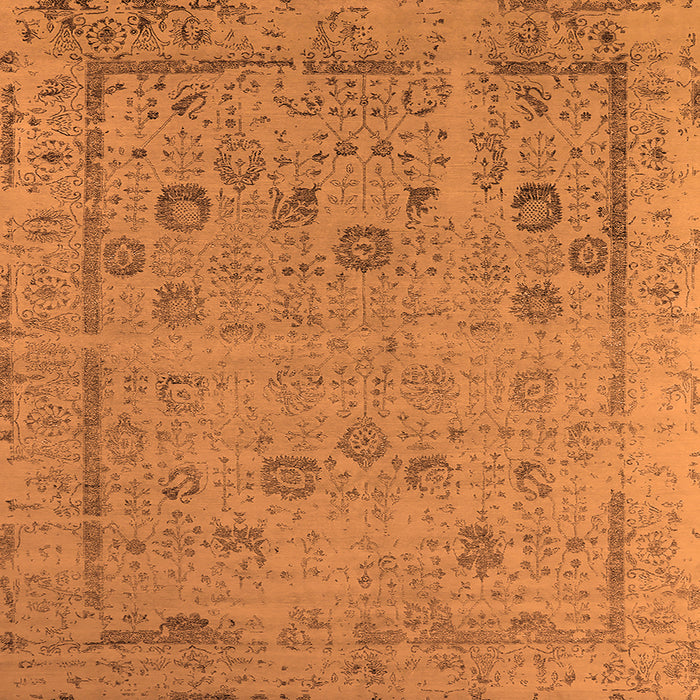 Square Machine Washable Oriental Orange Industrial Area Rugs, wshurb2584org