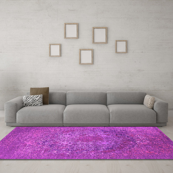 Machine Washable Oriental Pink Industrial Rug in a Living Room, wshurb2585pnk
