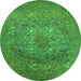 Round Machine Washable Oriental Green Industrial Area Rugs, wshurb2585grn