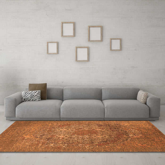 Machine Washable Oriental Orange Industrial Area Rugs in a Living Room, wshurb2585org
