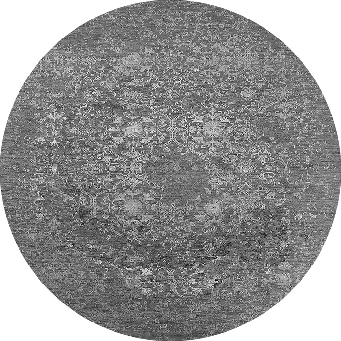 Round Machine Washable Oriental Gray Industrial Rug, wshurb2585gry