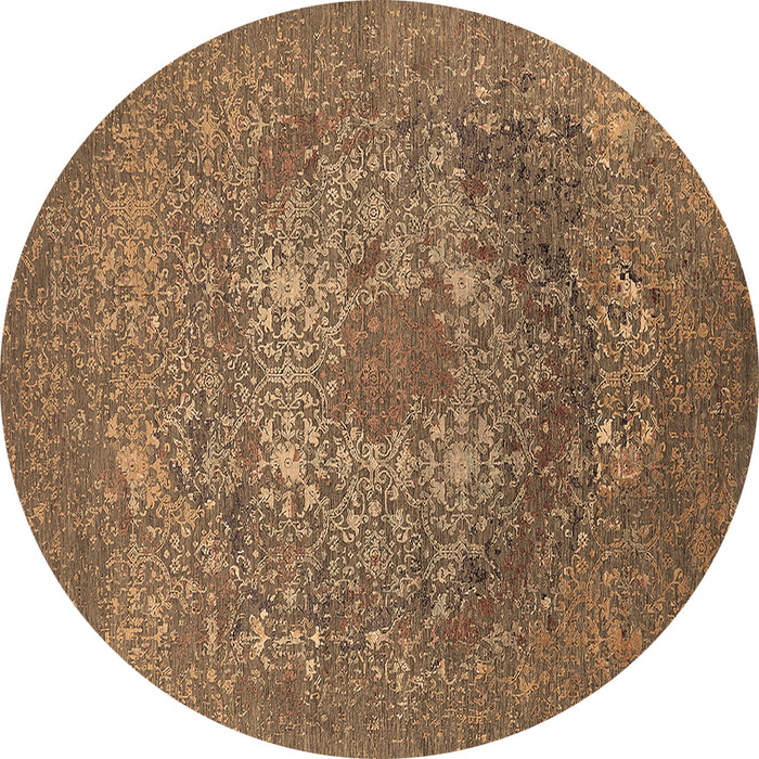 Round Machine Washable Oriental Brown Industrial Rug, wshurb2585brn