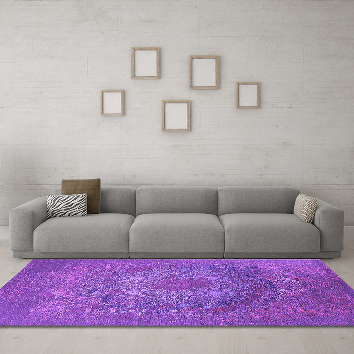 Machine Washable Oriental Purple Industrial Area Rugs in a Living Room, wshurb2585pur