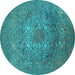 Round Machine Washable Oriental Turquoise Industrial Area Rugs, wshurb2585turq