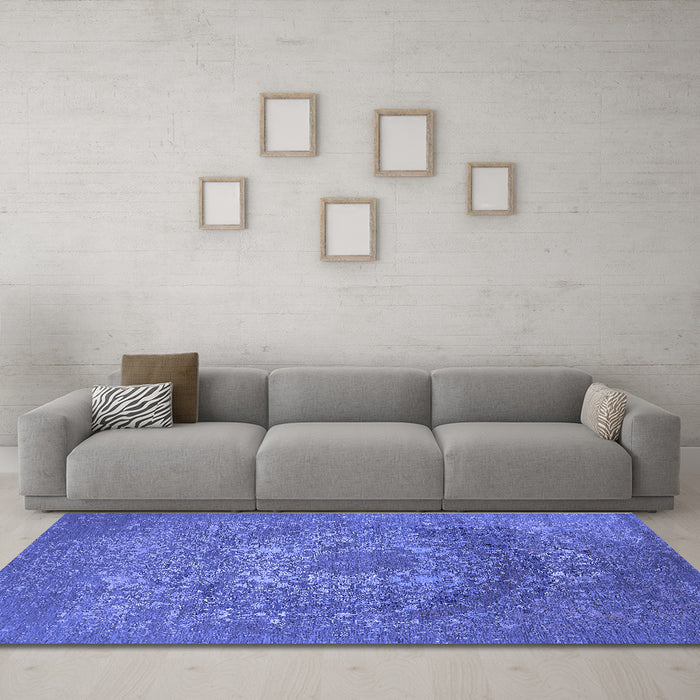 Machine Washable Oriental Blue Industrial Rug in a Living Room, wshurb2585blu