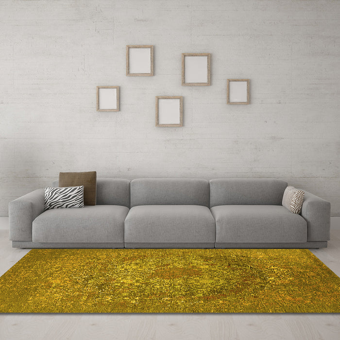 Machine Washable Oriental Yellow Industrial Rug in a Living Room, wshurb2585yw