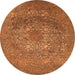 Round Machine Washable Oriental Orange Industrial Area Rugs, wshurb2585org