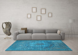 Machine Washable Oriental Light Blue Industrial Rug in a Living Room, wshurb2585lblu