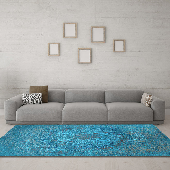 Machine Washable Oriental Light Blue Industrial Rug in a Living Room, wshurb2585lblu
