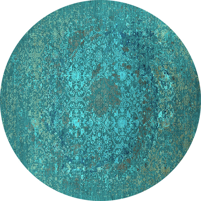 Round Oriental Turquoise Industrial Rug, urb2585turq