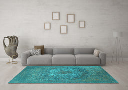 Machine Washable Oriental Turquoise Industrial Area Rugs in a Living Room,, wshurb2585turq