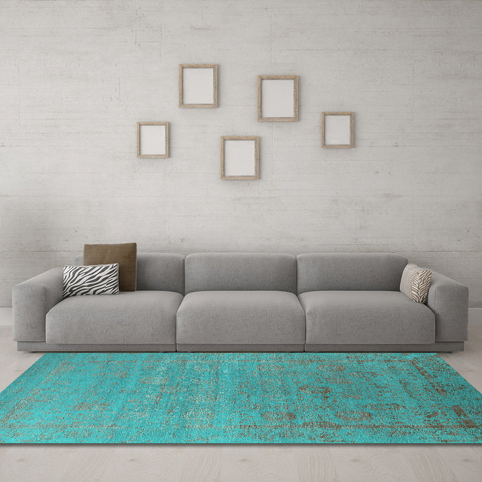 Machine Washable Oriental Turquoise Industrial Area Rugs in a Living Room,, wshurb2586turq