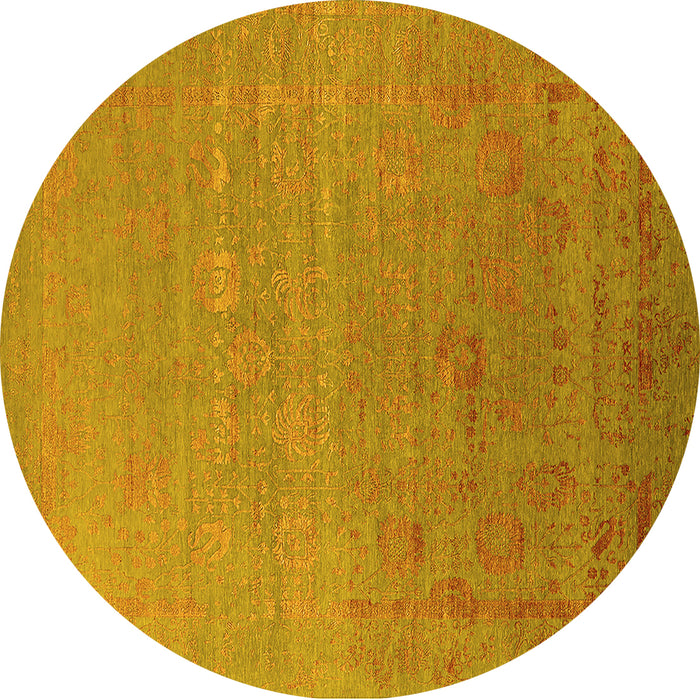 Round Machine Washable Oriental Yellow Industrial Rug, wshurb2586yw