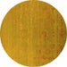 Round Machine Washable Oriental Yellow Industrial Rug, wshurb2586yw